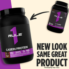 Rule 1 Casein Protein Vanilla Creme label close-up with manufacturing and testing details