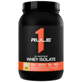 Rule 1 R1 Protein Whey Isolate Banana Creme tub ready to mix for post-workout recovery