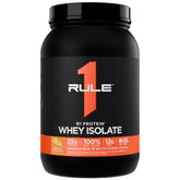 Rule 1 R1 Whey Isolate bottle showcases pure protein for fast recovery after workouts.