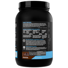 Rule 1 Whey Protein chocolate-fudge tub highlights complete protein per scoop.