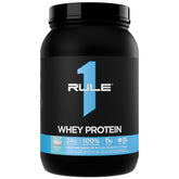 Rule 1 Whey Protein tub front shows premium packaging for daily fueling.
