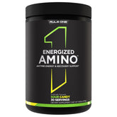 Rule 1 Energized Amino bottle on kitchen counter showcasing daily energy and recovery use