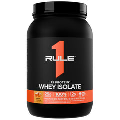 Rule 1 R1 Protein Whey Isolate scoop shows 25g protein per serving for recovery