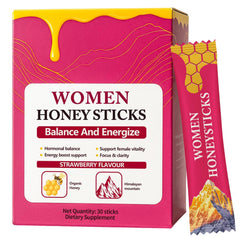 Rulinal ElixLabs Her-Lajit strawberry honeysticks packaging highlights convenient energy support