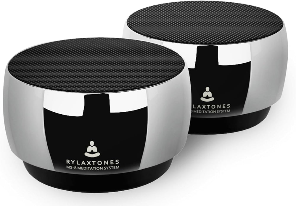 Rylaxtones meditation system closeup shows eight tone bowls for mindfulness