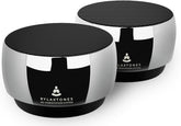 Rylaxtones meditation system closeup shows eight tone bowls for mindfulness