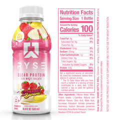 RYSE Clear Protein Drink being poured into a glass with juice-like texture