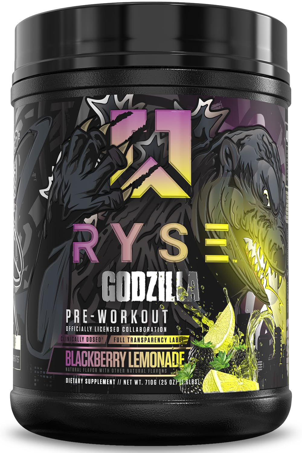 RYSE Godzilla X Noel Deyzel pre-workout tub front showing high-stim energy formula