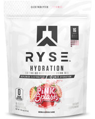 RYSE Hydration Pink Splash packets for convenient electrolyte replenishment on the go.
