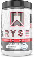 RYSE Loaded Creatine unflavored bottle pour supports training energy during workouts