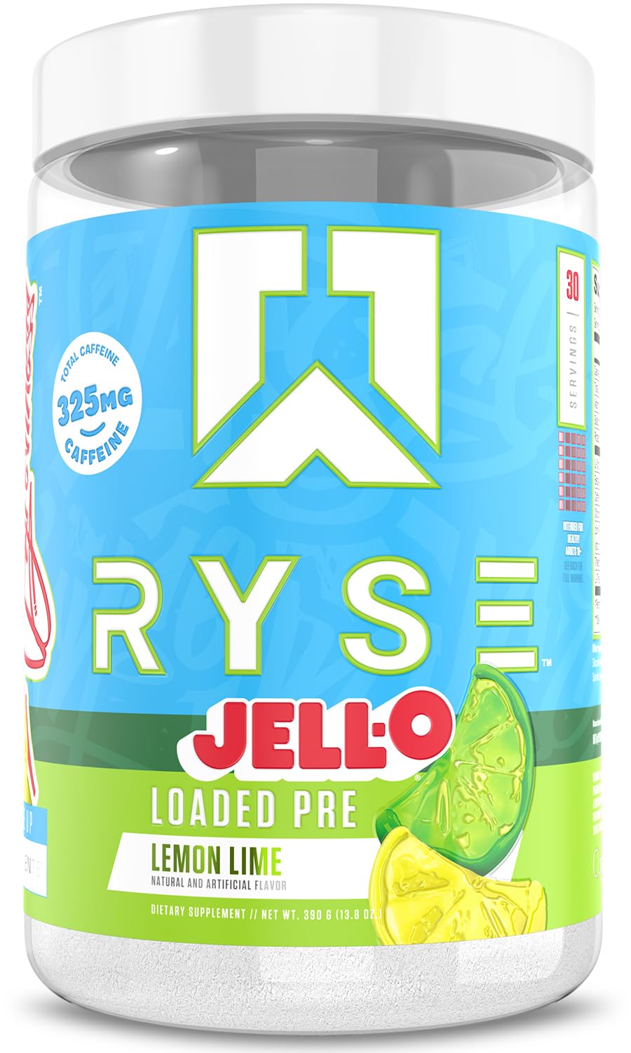 RYSE Loaded Pre-Workout powder jar front for a high-energy training session