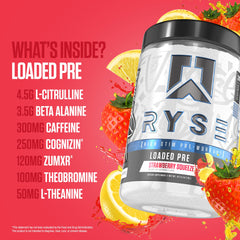RYSE Loaded Pre-Workout Strawberry Squeeze dissolving in water shows smooth blend.