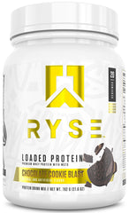 RYSE Loaded Protein tub closeup showing lean muscle support benefits.