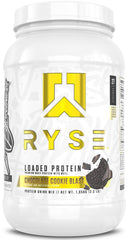 RYSE Loaded Protein Powder Chocolate Cookie Blast bottle ready for post-workout shake