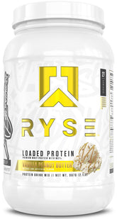 RYSE Loaded Vanilla Peanut Butter protein powder tub for high-protein daily nutrition.