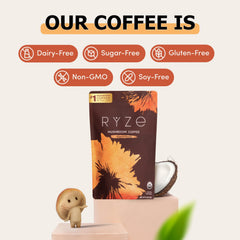 RYZE mushroom blend close-up featuring six adaptogenic mushrooms