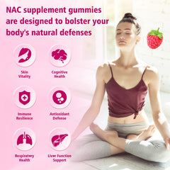 Saajoor NAC Gummies close-up emphasizes raspberry flavor and natural sweetness.