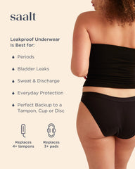 Saalt Cotton Bikini Regular Absorbency Volcanic Black back view showing coverage.