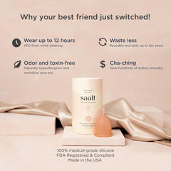 Saalt Soft Desert Blush cup being cleaned demonstrates simple rinse-and-go maintenance