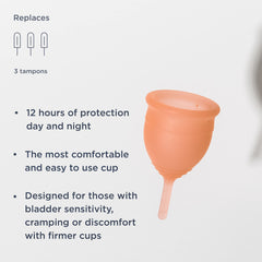 Saalt Soft Desert Blush cup in use demonstrates all-day comfort