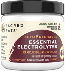 Sacred Eats Keto Electrolyte Powder bottle pour shows quick hydration action.