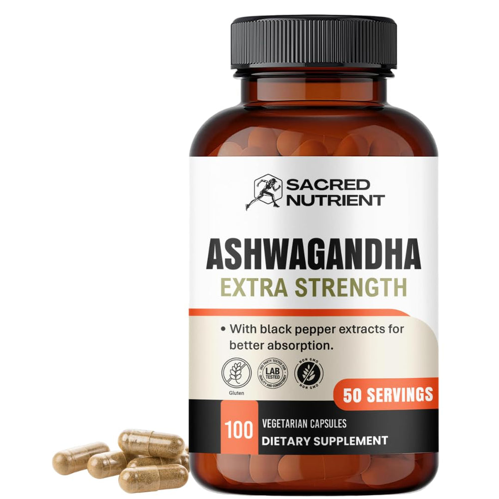 Sacred Nutrient Ashwagandha bottle for daily stress support and mood balance
