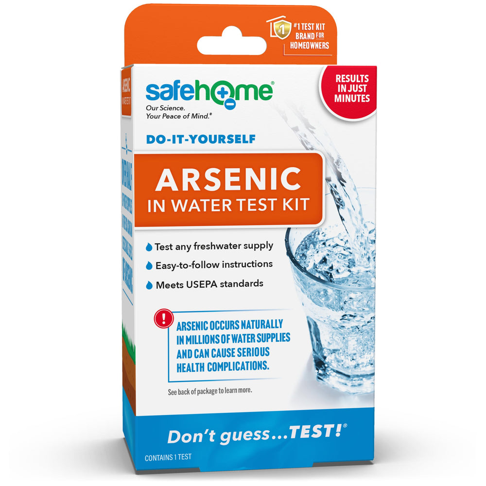 Safe Home arsenic test kit box front, at-home screening for arsenic in water.