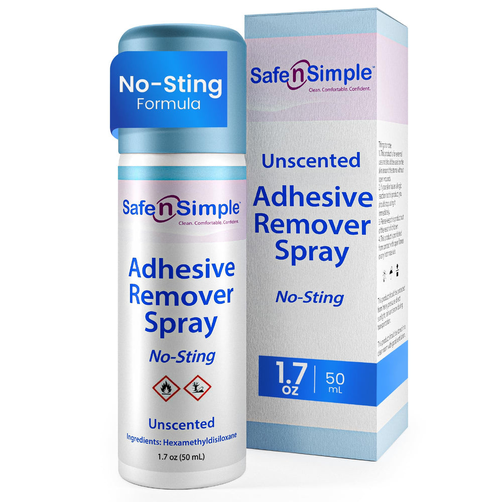 Safe n' Simple ostomy adhesive remover spray bottle for gentle skin care