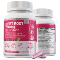 Safgumjel Beet Root Capsules bottle on counter, supports healthy blood flow