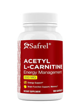 Safrel Acetyl L-Carnitine bottle front highlighting 500 mg for daily brain support