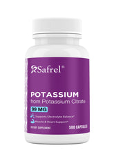 Safrel potassium capsules in bottle for daily mineral support.