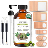 Saicefe castor oil bottle 8oz in amber glass preserves freshness for lasting use.