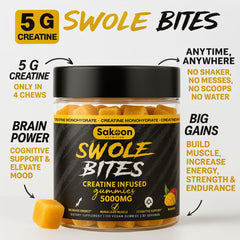 Sakoon Nutrition Creatine Gummies close-up shows chewy texture and mango taste.