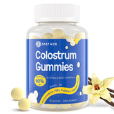 Sakpwer Bovine Colostrum Gummies bottle front highlighting vanilla flavor and sugar-free formula.