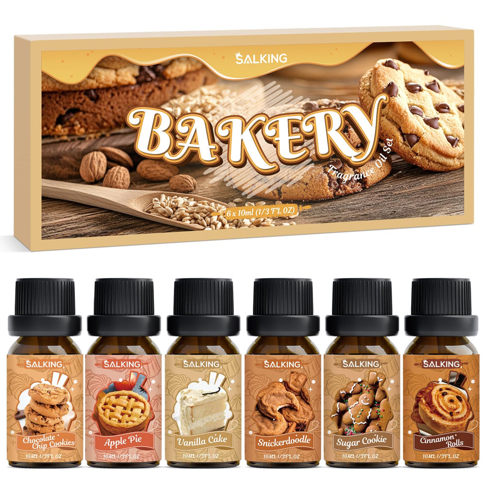 SALKING Bakery fragrance oils set shown with diffuser, long-lasting cozy aromas