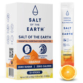 Salt of the Earth orange electrolyte packaging for on-the-go hydration.