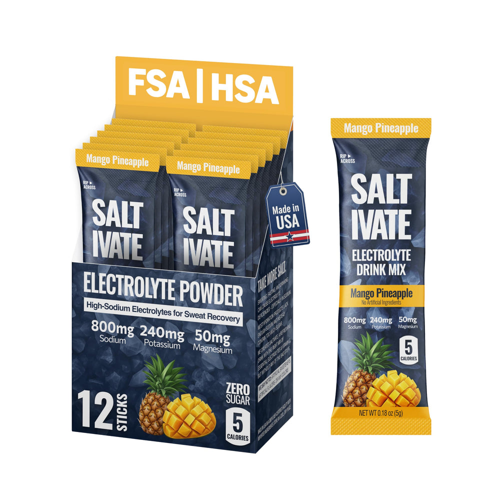 Saltivate Mango Pineapple Electrolytes stick for on-the-go hydration.
