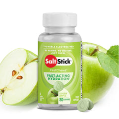 SaltStick Electrolyte FastChews green apple bottle shown for fast hydration on the go.