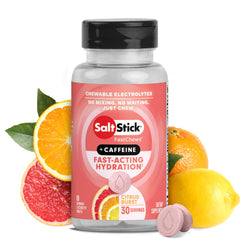 SaltStick FastChews Citrus Burst bottle for on-the-go hydration during workouts.