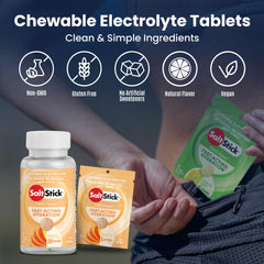 SaltStick Peach FastChews in hand during a workout for fast electrolyte intake.