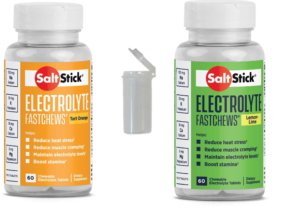 SaltStick FASTCHEWS Variety 2-Pack Tart Orange and Lemon-Lime with Race Ready Tube for on-course hydration
