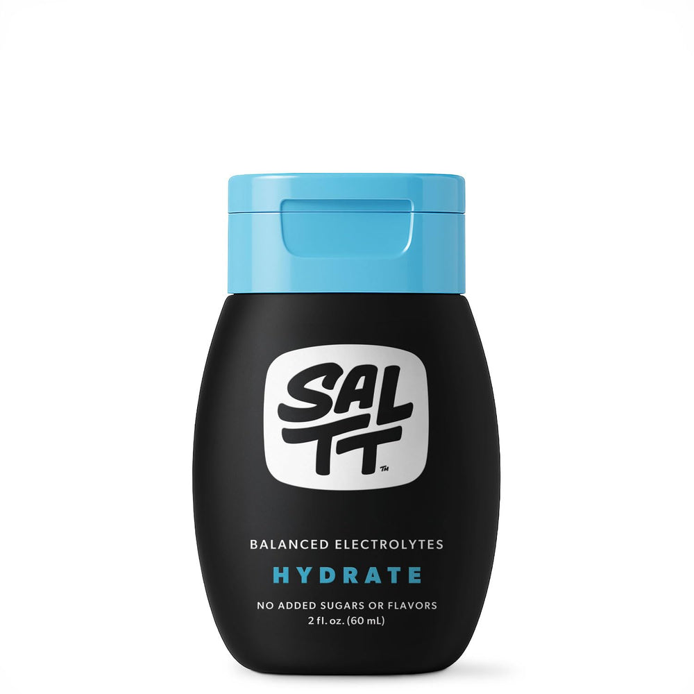 SALTT Hydrate bottle pour showing easy on-the-go electrolyte dosing
