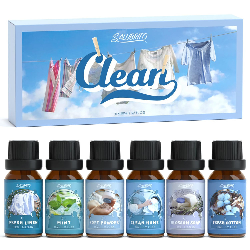 Salubrito clean fragrance oils set 6x10ml collection for diffusers, candles, and soaps.
