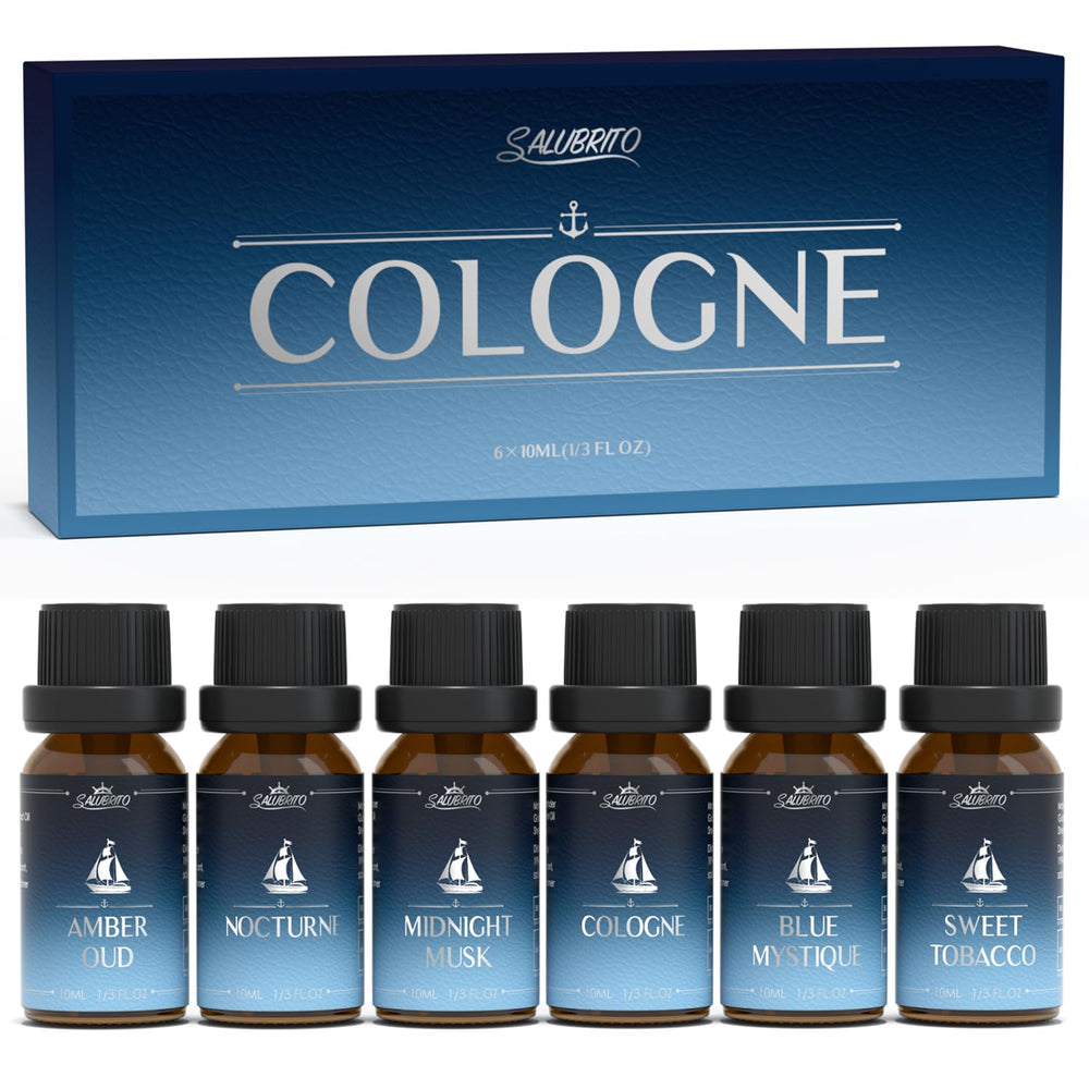 Salubrito Cologne fragrance Amber Oud bottles lineup for diffusing warm, inviting scent.