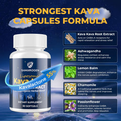 Samarogen Kava Kava Capsules closeup emphasizes premium kava root extract.