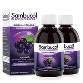 Sambucol Black Elderberry Syrup bottle on counter showing original formula