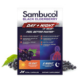 Sambucol Day & Night Relief bottle front showing trusted elderberry formula for immune support