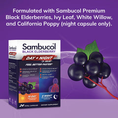 Sambucol elderberry extract label on bottle highlights decades of quality