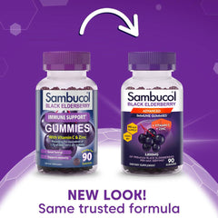 Sambucol elderberry gummies bottle back with vitamin C and zinc information