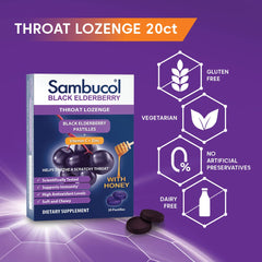 Sambucol elderberry honey lozenge close-up highlights soothing relief
